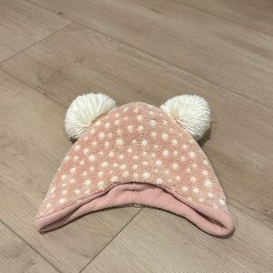 Gap 1-2T Pink Polka Dot Kids Beanie with Pom Poms